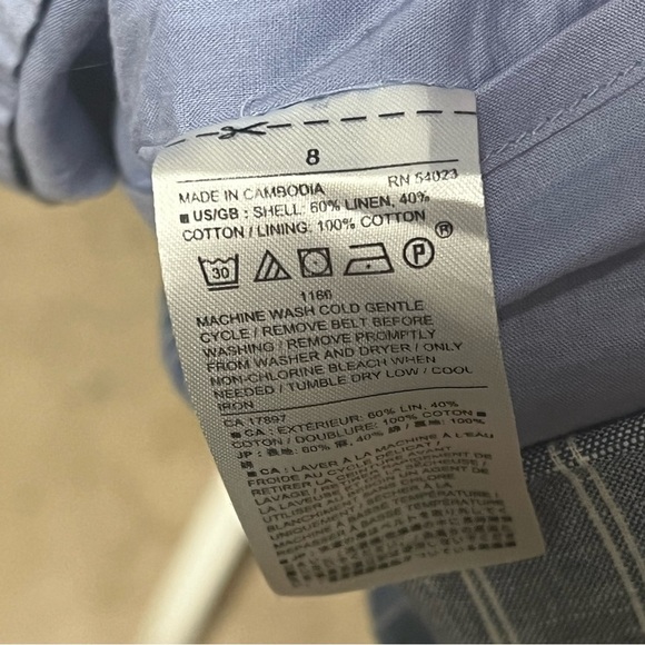 Banana Republic Striped Linen Blend Shift Dress Blue White Tie Waist Size 8 NWT - Picture 10 of 13